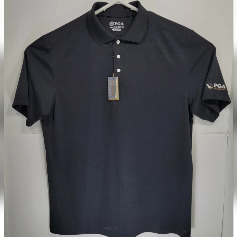 NWT PGA Authentic Performance Mens Large Golf Shirt Black PGA MSP Airport
